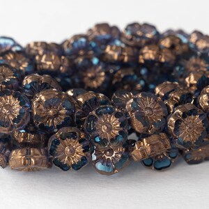 9mm Glass Flower Beads Czech Glass Beads Pale Transparent Blue with Copper Wash 12 beads image 4