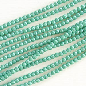 100 4mm Round Glass Beads For Jewelry Making Czech Glass Beads Opaque Turquoise Luster 100 Beads image 4