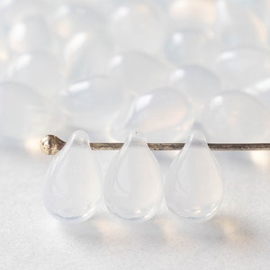 50 6x9mm Glass Teardrop Beads Czech Glass Beads White Opaline 50 Beads image 1