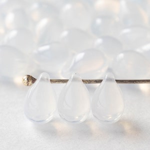 50 - 6x9mm Glass Teardrop Beads - Czech Glass Beads - White Opaline - 50 Beads
