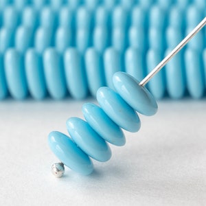 30 - 8mm Smooth Rondelle Beads - Czech Glass Beads - Disk Beads - Opaque Light Blue - 30 beads