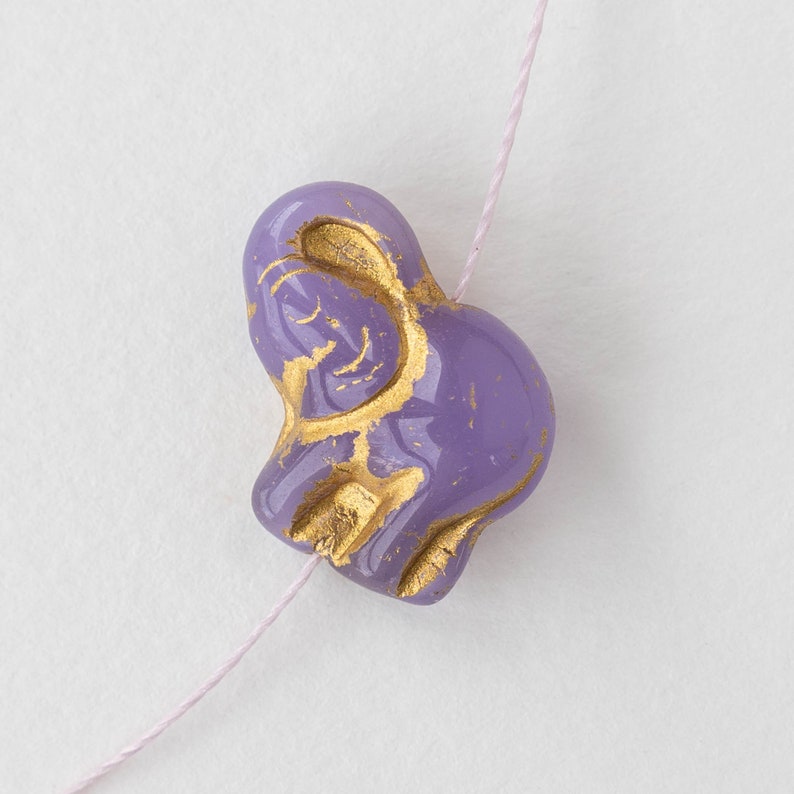 Czech Glass Elephant Beads Lucky Elephant Beads Lavender With Gold Decor Choose Amount 画像 3