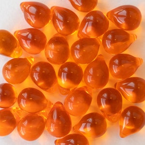 12 or 24 10x14mm Teardrop Beads Jewelry Making Supply Large Glass Teardrop Orange Hyacinth Choose Amount image 3