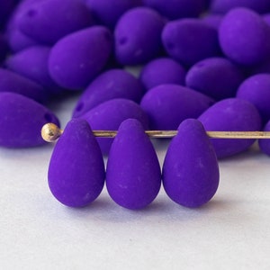 6x9mm Teardrop Beads - Czech Glass Beads - Terra Intensive Beads - Frosted Teardrops - Opaque Bright Purple Matte - 50 beads