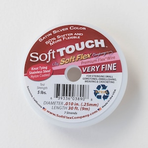 Soft Touch Beading Wire - .010 - Very Fine - Satin Silver Color - 30 Feet
