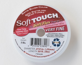 Soft Touch Beading Wire - .010 - Very Fine - Satin Silver Color - 30 Feet