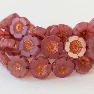 10 - 12mm Glass Flower beads - Czech Flower Beads - 10mm Hibiscus Flower - Hawaiian Flower Beads - Pink Opaline - 10 beads