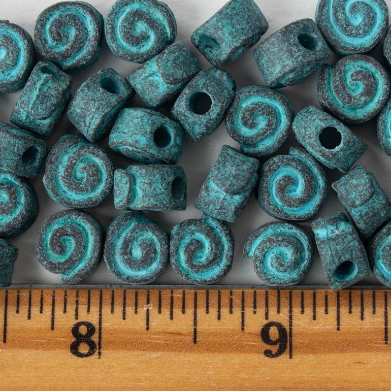 Mykonos Beads Green Patina Spiral Beads For Jewelry Making 10mm Bead Made In Greece Large Hole Beads Boho Supplies Choose Amount image 4