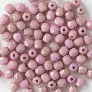 50 - 4mm Round Firepolished Glass Beads - Czech Glass Beads - Lila Gold Luster - 50 Beads