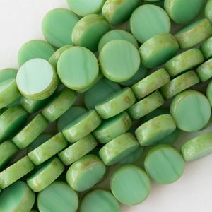 11mm Glass Coin Beads - Czech Glass Beads - Opaque Seafoam - 6 or 12 Beads