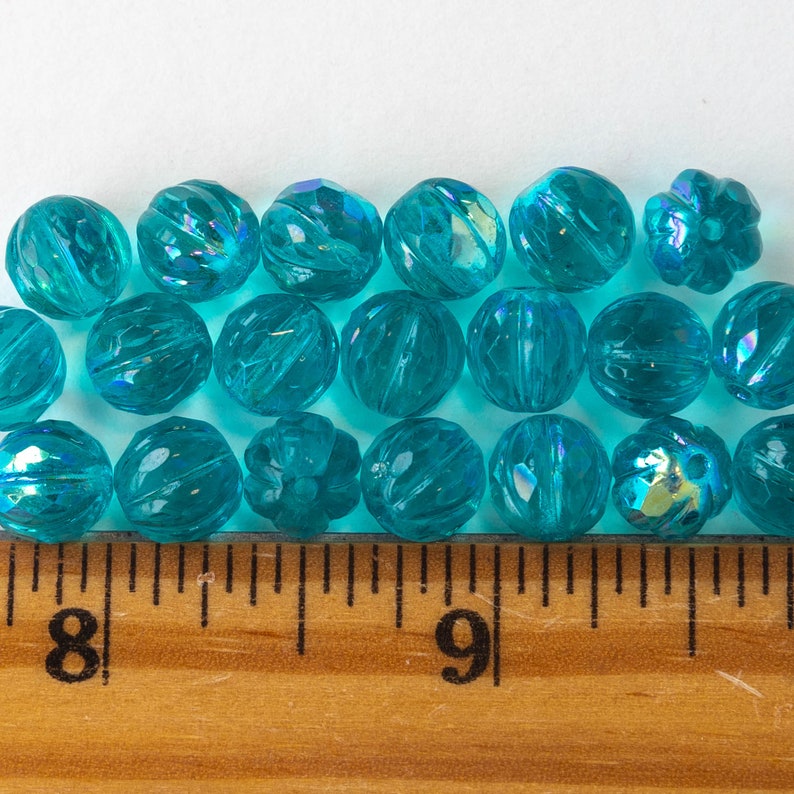 20 8mm Faceted Round Melon Beads Teal with AB 20 beads image 4