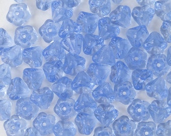 4x6mm Glass Flower Beads - Czech Glass Beads - Light Sapphire Blue - 75 beads