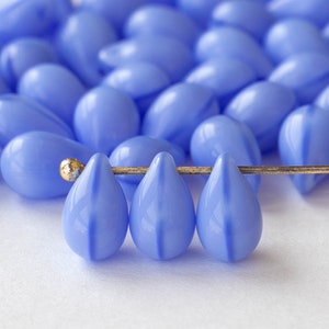50 - 6x9mm Glass Teardrop Beads - Czech Glass Beads - Opaque Periwinkle Blue - 50 Beads