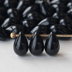 6x9mm Teardrop Beads For Jewelry Making - Black Teardrop Beads - Smooth Teardrops  - Smooth Briolette Beads - 25 beads