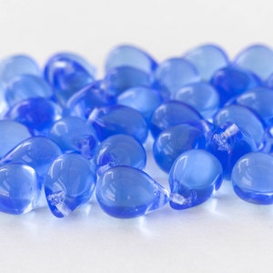 10x14mm Teardrop Beads Jewelry Making Supply Large Glass Teardrop Lt. Sapphire Blue Choose Amount Smooth Briolette Beads image 2