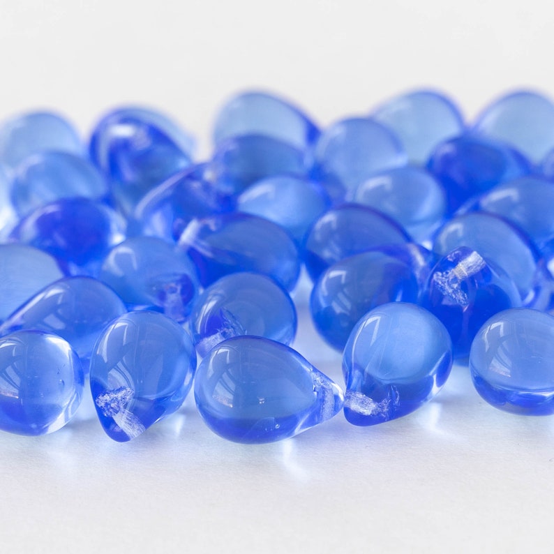 10x14mm Teardrop Beads Jewelry Making Supply Large Glass Teardrop Lt. Sapphire Blue Choose Amount Smooth Briolette Beads image 2