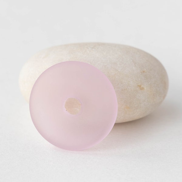 4 - Cultured Sea Glass Donut Beads - Recycled Frosted Glass Beads - 24mm - Pink - 4 donuts