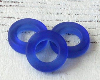 Sea Glass Beads - Cultured Seaglass Rings - Jewelry Making Supply - 17mm Ring - Cobalt Blue