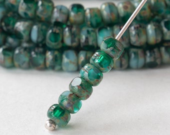 Size 6/0 - 3 Cut Aged Picasso Seed Beads For Jewelry Making Supply - Trica Beads - Green Turquoise Picasso Beads - 50 beads