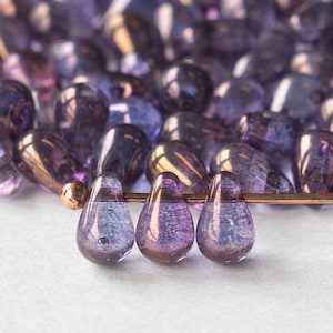 100 6x4mm Glass Teardrop Beads Czech Glass Beads Amethyst Luster 100 image 1