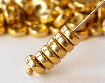 6mm Round Gold Washer Beads - 24K Gold Mykonos Ceramic Beads - Jewelry Making - Gold Beads - 10 beads