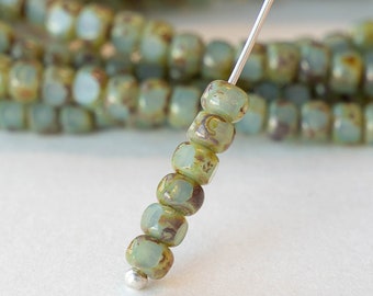 Size 6/0 - 3 Cut Seed Beads For Jewelry Making - Trica Beads - Opaline Sea Green with a Picasso Finish - 50 beads