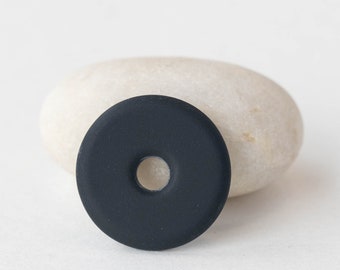 4 - Cultured Sea Glass Donut Beads - Recycled Frosted Glass Beads - 24mm - Black - 4 donuts