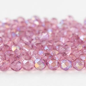 25 - 6mm Faceted Round Beads - Czech Glass Beads - Transparent Dusty Pink AB - 25 beads