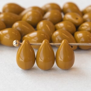 6x9mm Glass Teardrop Beads  Czech Glass Beads - Jewelry Making Supplies - Opaque Ochre/Mustard (25 pieces) - Smooth Briolette Beads