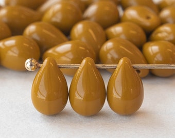 6x9mm Glass Teardrop Beads  Czech Glass Beads - Jewelry Making Supplies - Opaque Ochre/Mustard (25 pieces) - Smooth Briolette Beads