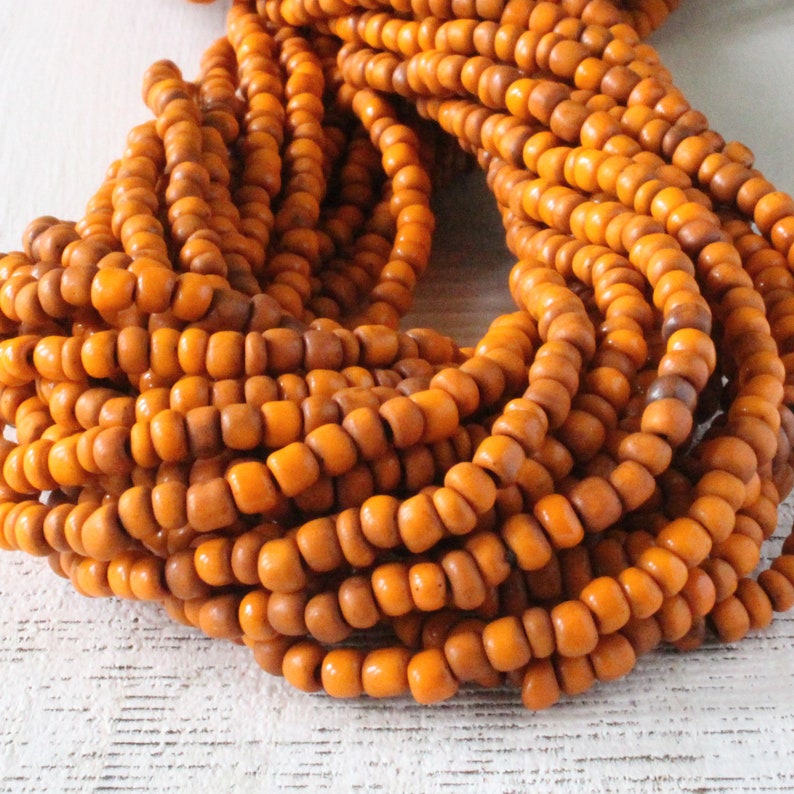 Indonesian Seed Beads Large Seed Beads Rustic Tribal Seed Beads Boho Seed Beads Orange Pumpkin 42 Inches image 2