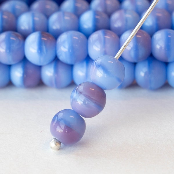 6mm Round Glass Beads For Jewelry Making - 6mm Druk Beads - Czech Glass Beads - Blue Lavender Opaline Ombre - 50 Beads
