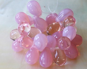 6x9mm Teardrop Beads - Jewelry making Supplies - Tear Drop beads (25 pieces) 9x6mm - Pink Marble - Smooth Briolette Beads