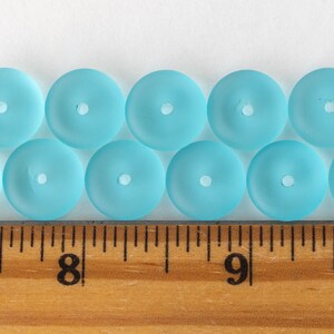 Sea Glass Rondelle Cultured Recycled Sea Glass Beads Jewelry Making Supply Frosted Glass Bead Light Aqua 28pc 12x5mm image 5