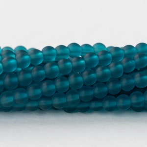 5mm Round Sea Glass Beads Recycled Frosted Glass Beads Dark Teal 16 Inches image 4