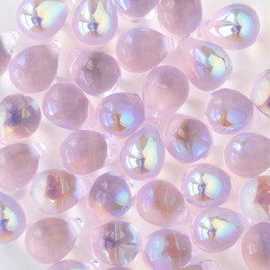 12 or 24 10x14mm Glass Teardrop Beads Czech Glass Beads Aurora Borealis Pink AB Choose Amount image 2