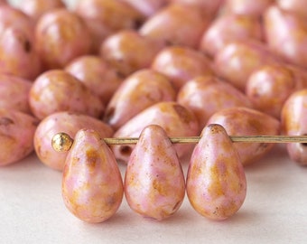 30x18mm Large Flat Glass Teardrop Beads - Matte Jonquil Yellow - 10 Be