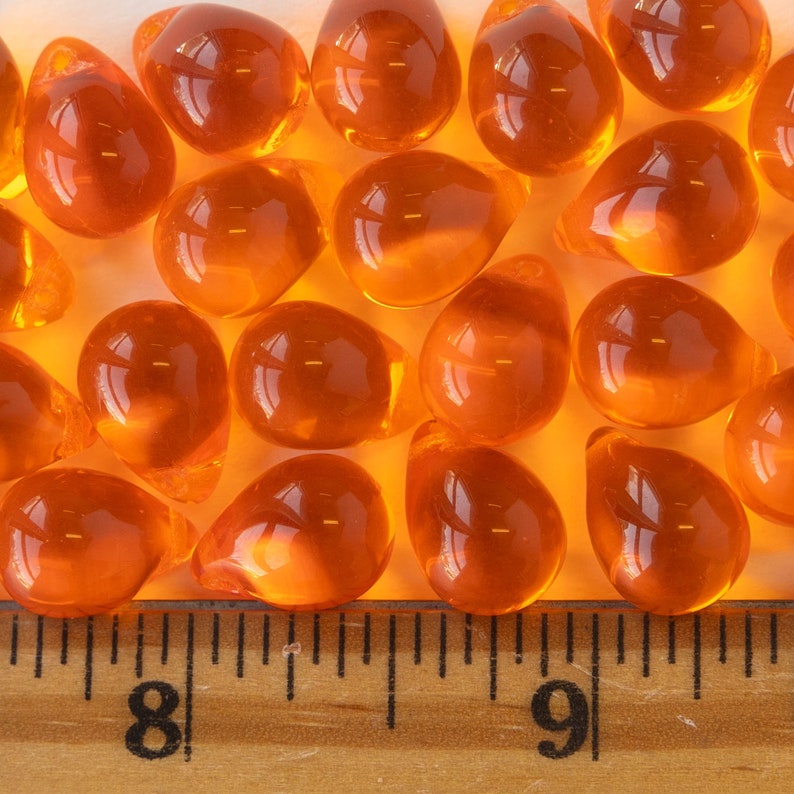 12 or 24 10x14mm Teardrop Beads Jewelry Making Supply Large Glass Teardrop Orange Hyacinth Choose Amount image 4