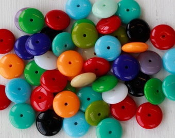 10mm, 12mm Smooth Rondelle Spacer Beads - Czech Glass Beads - Disk Saucer Beads - Opaque Bead Mix