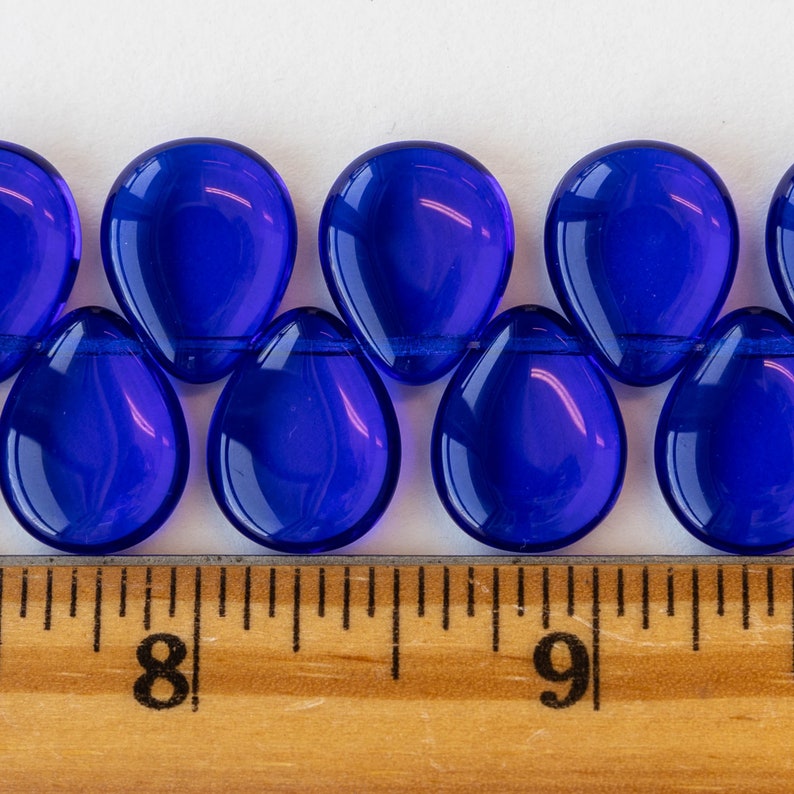 12x16mm Flat Glass Teardrop Beads For Jewelry Making Smooth Briolette Czech Glass Beads Cobalt Blue 20 Beads image 4