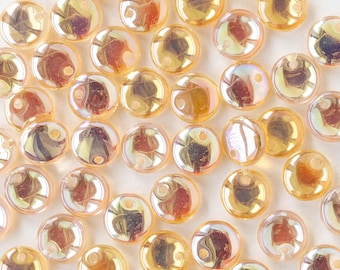 50 - 6mm Top Drilled Glass Lentil Beads - Czech Glass Beads - Crystal Yellow Rainbow - 50 Beads