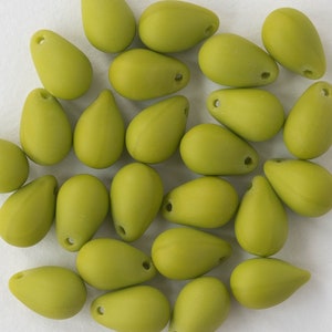 6x9mm Glass Teardrop Beads Czech Glass Beads Smooth Briolette Beads Opaque Matte Green 25 beads image 2