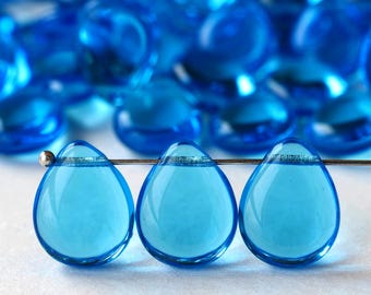 20 płaskich koralików w kształcie łezki do wyrobu biżuterii - gładkie szklane koraliki briolette - czeskie szklane koraliki - 12 x 16 mm - ciemny aqua - 10 lub 20 koralików