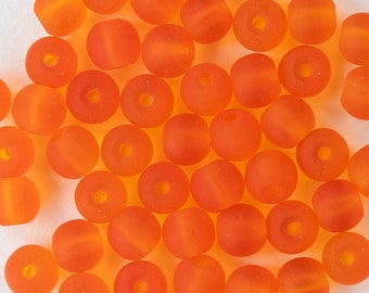 16 Inches - 5mm Sea Glass Beads For Jewelry Making - Frosted Glass Beads - Recycled Glass Beads - 5mm Round - Orange