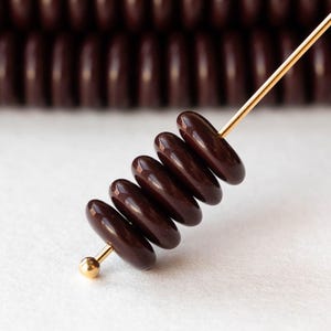 30 - 8mm Smooth Glass Rondelle Beads - Czech Glass Beads - Opaque Dark Brown - 30 beads