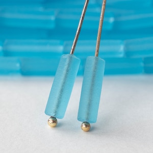 14mm GlassTube Beads - Transparent Aqua - 30 or 90 count