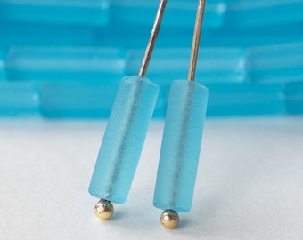 14mm GlassTube Beads - Transparent Aqua - 30 count