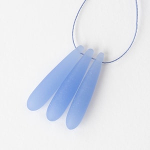 Long Sea Glass Teardrop Beads - Top Drilled Sea Glass Beads For Jewelry Making - Frosted Glass Beads - Baby Blue - 4 pcs. (37x8mm)
