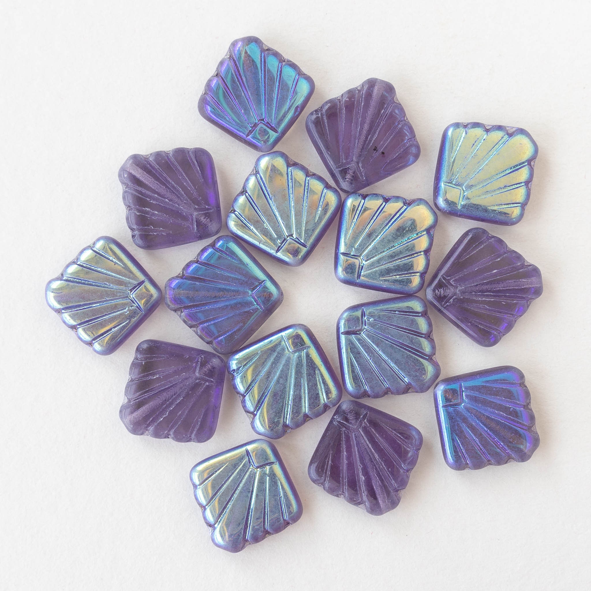 10 - 14mm Diafan Beads - Czech Glass Beads - Transparent Lilac Purple AB - 10 Beads