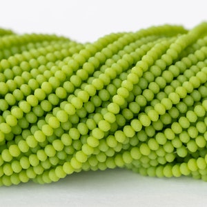 Tiny 3x2mm Faceted Matte Glass Rondelle Beads - Spacer Beads For Jewelry Making - Matte Lime Green - 16 Inches ~ 200 Beads